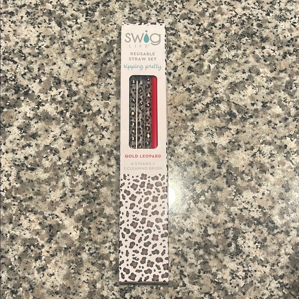 Swig Gold Leopard and Red Reusable Straw Set